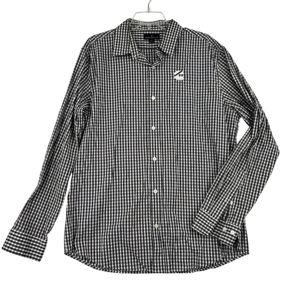 Brooks Brothers Button Down Shirt Size L Black White Plaid Cummins Logo Stretch